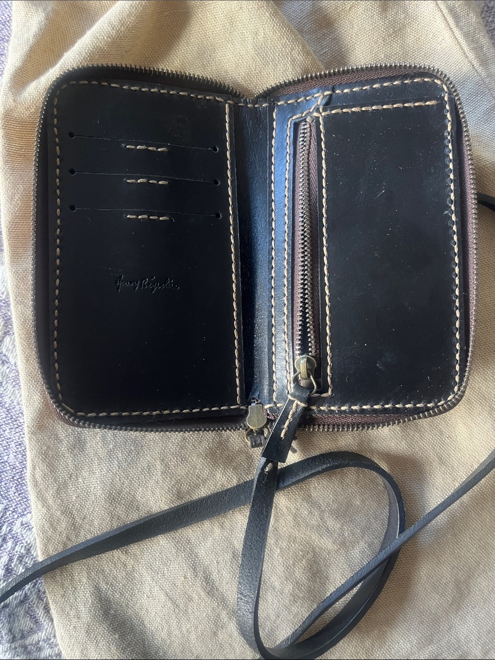 Henry Beguelin Brown Leather Crossbody Phone Case/wallet - Picture 5 of 6